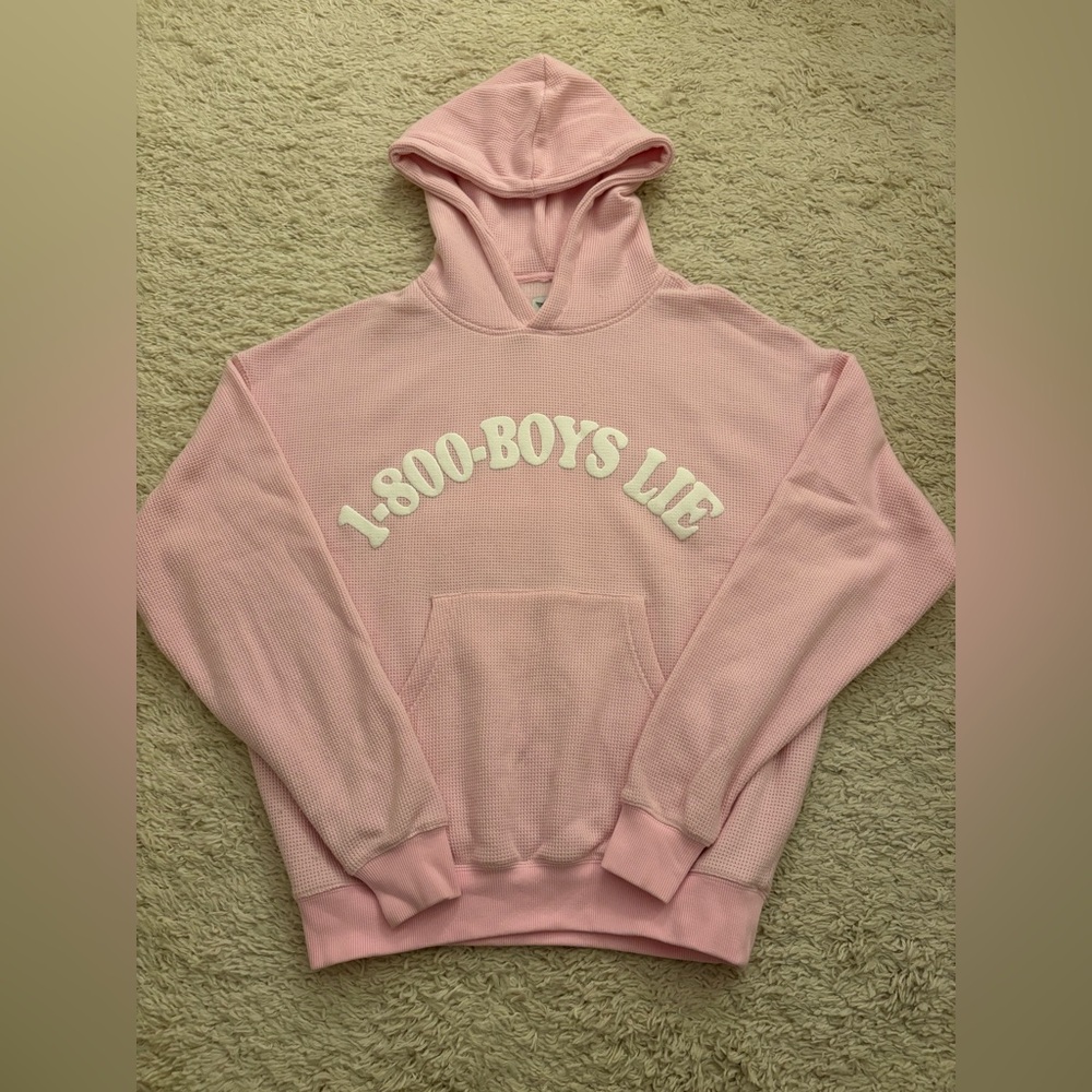 1-800 Boys Lie Pink Waffle Knit Hoodie